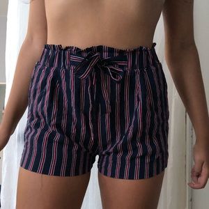 Trendy Blue, red, and white striped flowy shorts